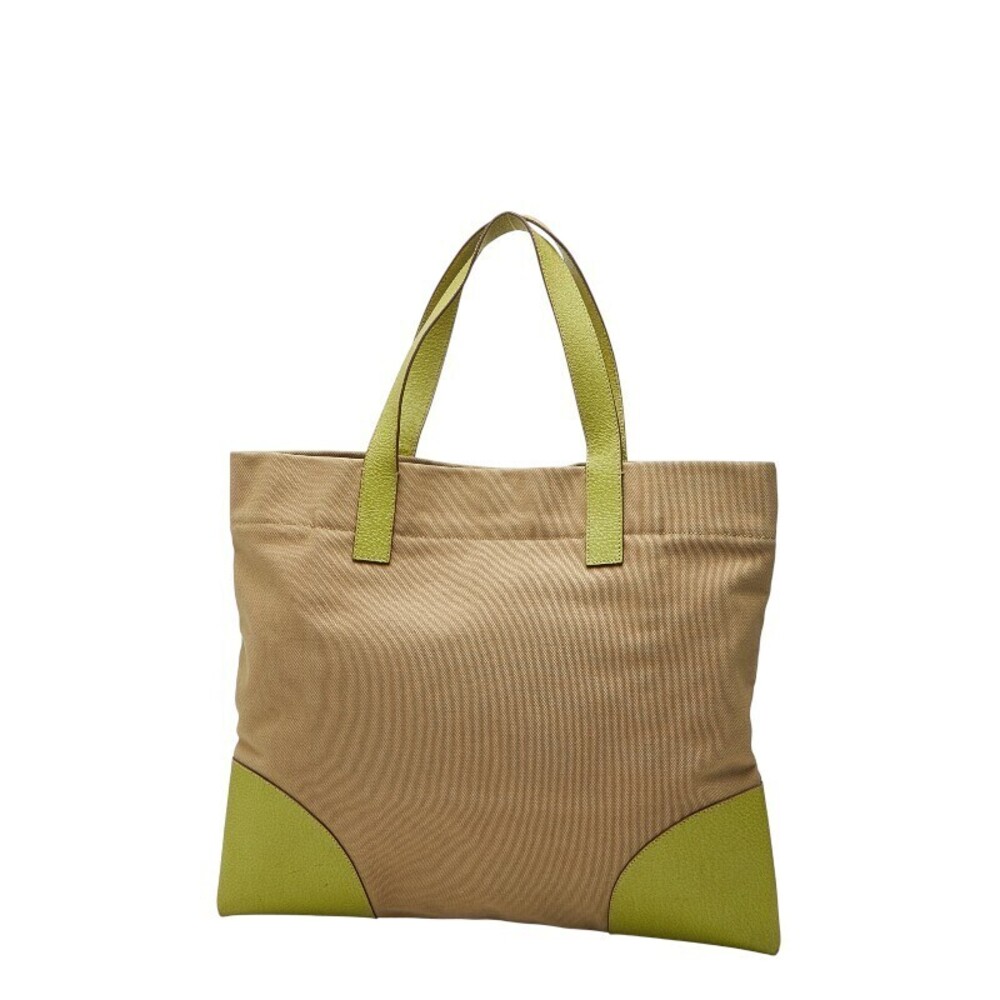 Prada Plate Canvas Leather Green Handbag Tote Triangle Bag Beige Green Tan